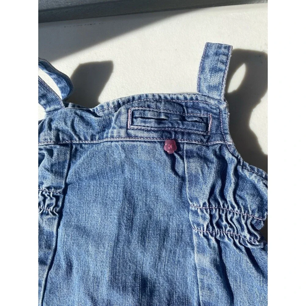 Gymboree 2006 3T Denim Jumper Dress Floral Embroidered Blue Cotton Pinafore